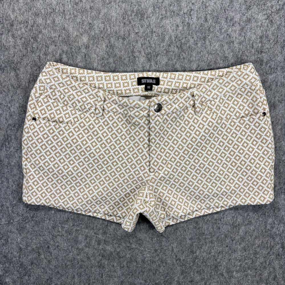 Steele St33le Stretch Knit Jacquard Shorts 32 x 3" Diamond White Khaki Jock Gay
